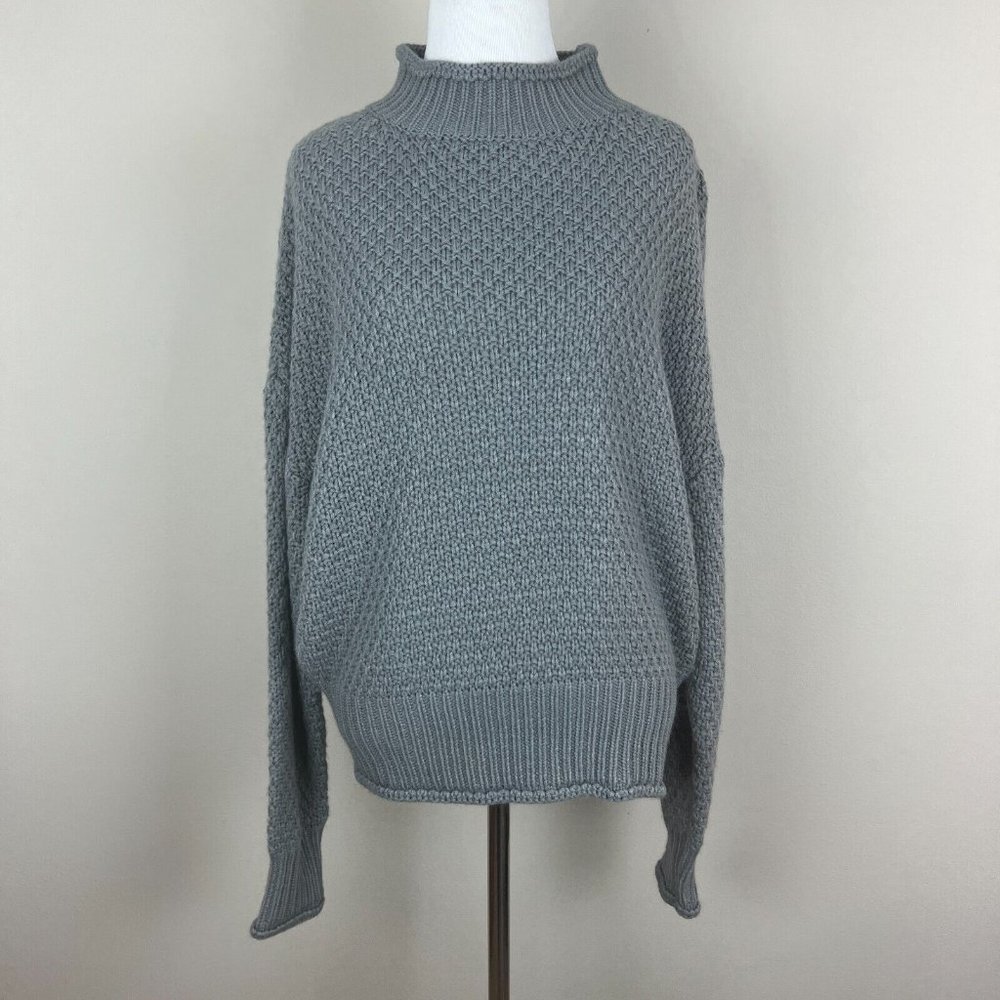 Zesica Sweater Womens Medium Gray Long Sleeve‎ Mock Neck Chunky Open Knit Casual